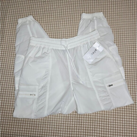 Athleta White Sheer Relaxed Fit Breathable Activewear Parachute Cargo Pants - Picture 4 of 16